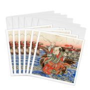 3drose, Painting on Wood Block, Shirahama, Minamiboso, Chiba, Japan, 6 Greeting Cards with Envelopes
