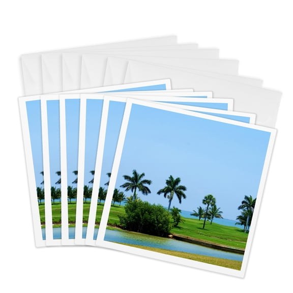 3drose, Palms on the Golf Course, 6 Greeting Cards with Envelopes