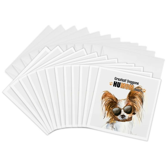 3drose, Papillon Dog Butterfly Ears for Mom on Mothers Day in Animal Print, 12 Greeting Cards with Envelopes