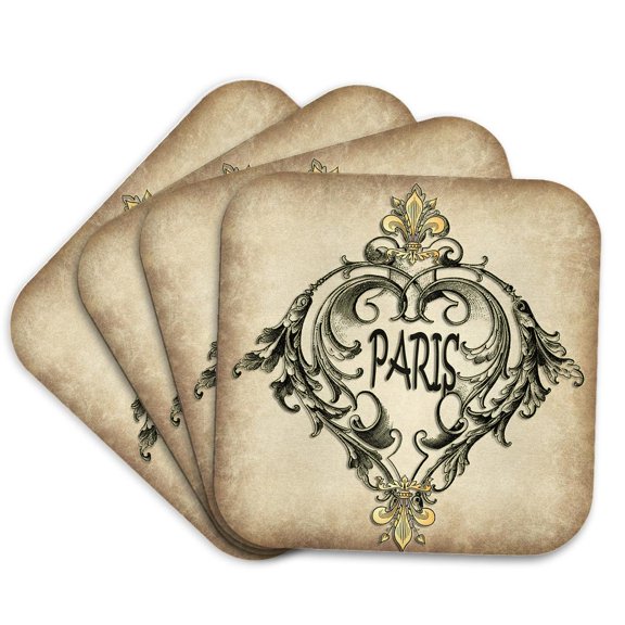 3drose, Paris, Beige Background., Set of 4 Coasters - Soft