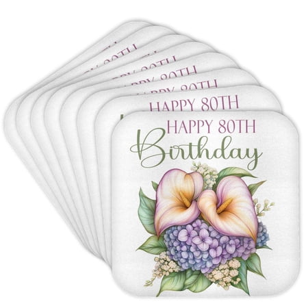 3drose, Pastel Calla Lily Happy 80th Birthday, Set of 8 Coasters - Cork