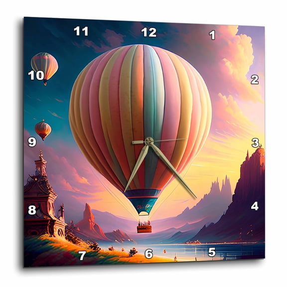 3drose, Pastel Hot Air Balloon Scene, 10x10 Wall Clock