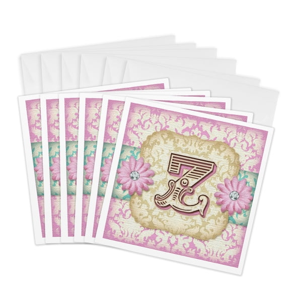 3drose, Pastel Mod Damask Monogram Initial Z, 6 Greeting Cards with Envelopes