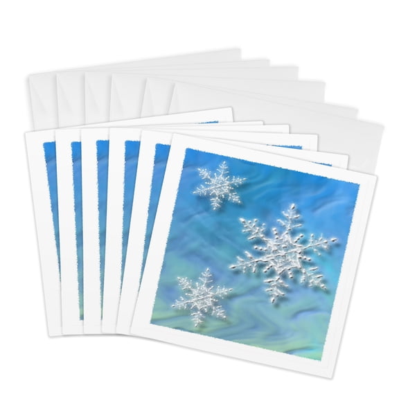 3drose, Pastel Snowflakes, 6 Greeting Cards with Envelopes