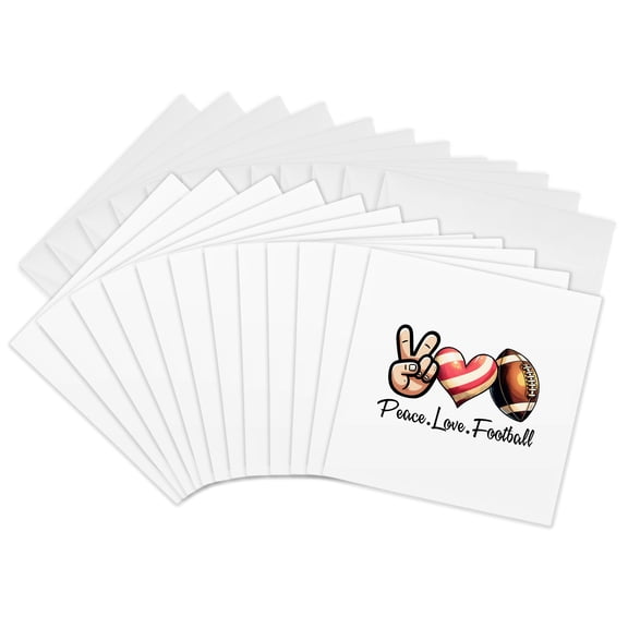 3drose, Peace. Love. Football. Victory Sign, Heart, Football Ball Sport Gift, 12 Greeting Cards with Envelopes