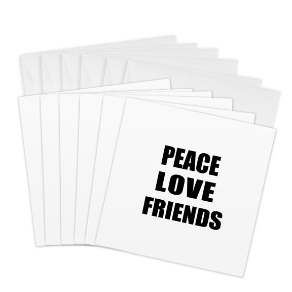 3drose, Peace Love and Friends - Things That Make Me Happy - Friendship Gift, 6 Greeting Cards with Envelopes
