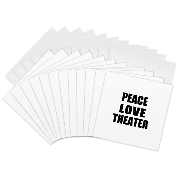 3drose, Peace Love and Theater - Things That Make Me Happy - Theater Buff Gift, 12 Greeting Cards with Envelopes