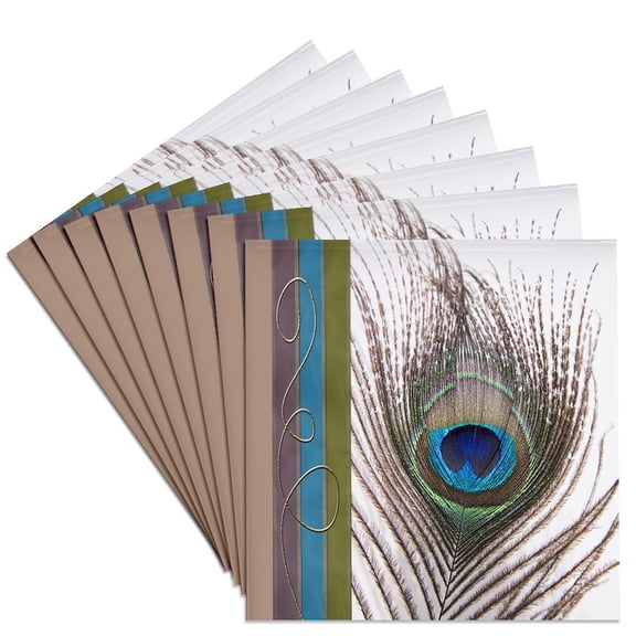 3drose, Peacock Feather with Gold Trim Look, Set of 8 Ceramic Tile Coasters