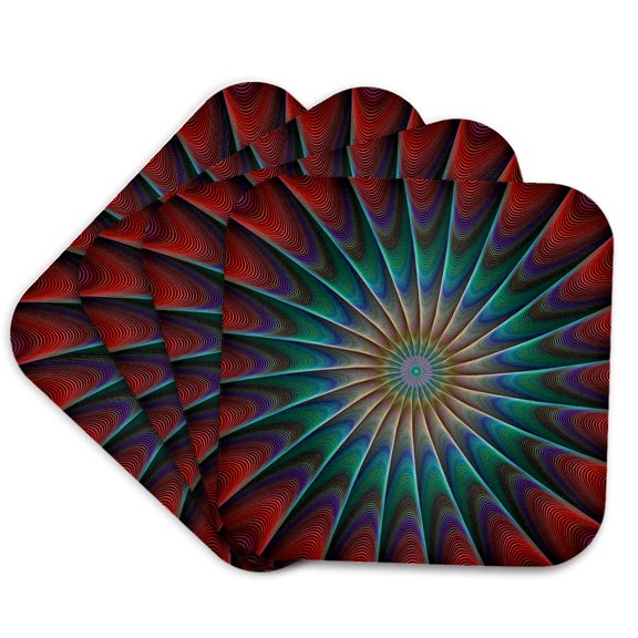 3drose, Peacock Fractal - Multicolor Digital Design, Set of 4 Coasters - Soft