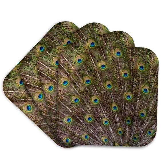 3drose, Peacock with Fanned Out Tail, South Carolina, Set of 4 Coasters - Soft