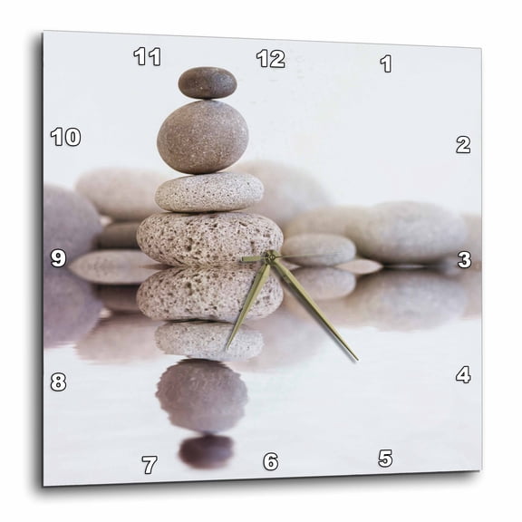 3drose, Pebble Stone Cairn Zen Style Reflecting in Water, 15x15 Wall Clock