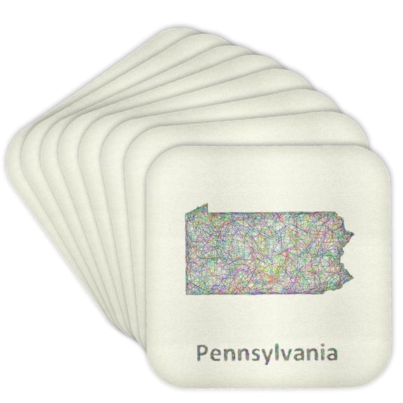 3drose, Pennsylvania State Map - Colorful Line Art Graphic Design, Set of 8 Coasters - Soft