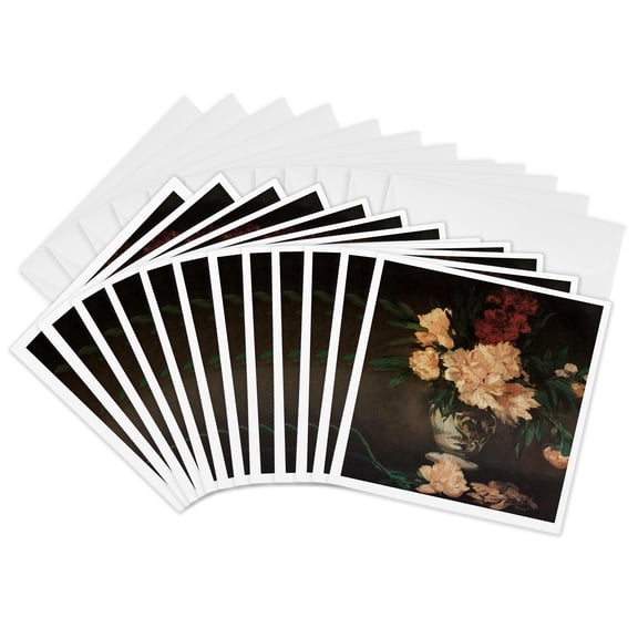 3drose, Peonies by Edouard Manet Flower Still Life, 12 Greeting Cards with Envelopes