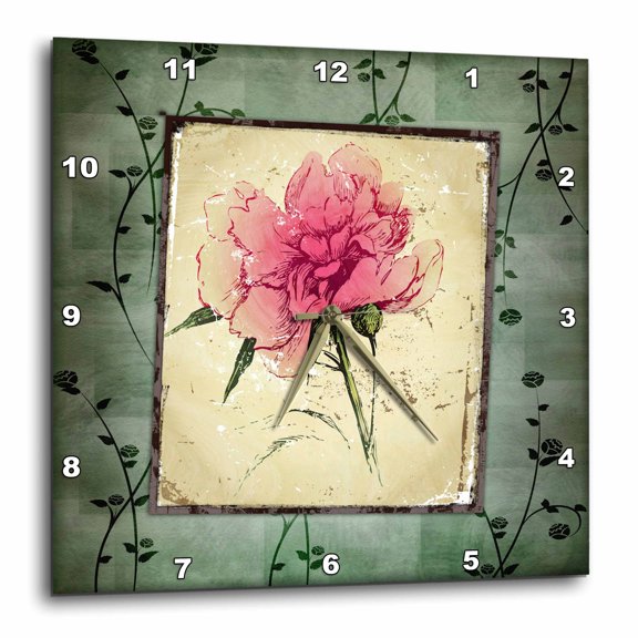 3drose, Peony Drawing, 15x15 Wall Clock
