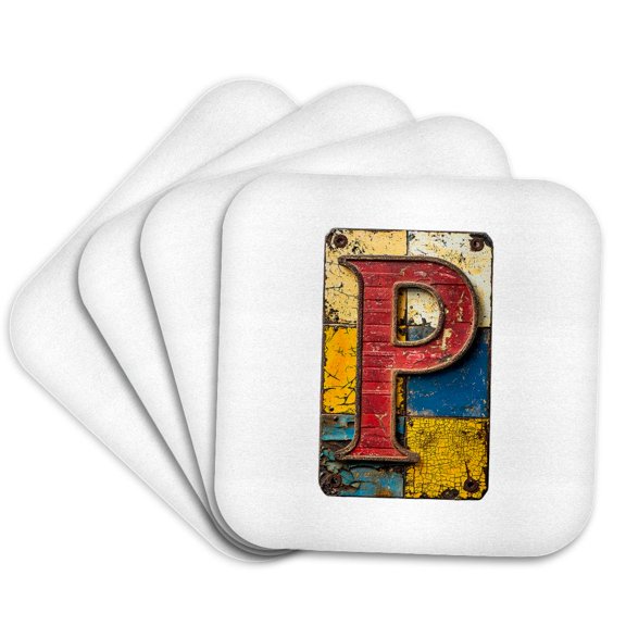 3drose, Perfect Letter P. Grunge Metal Monogram, Industrial Style Art Gift, Set of 4 Coasters - Cork
