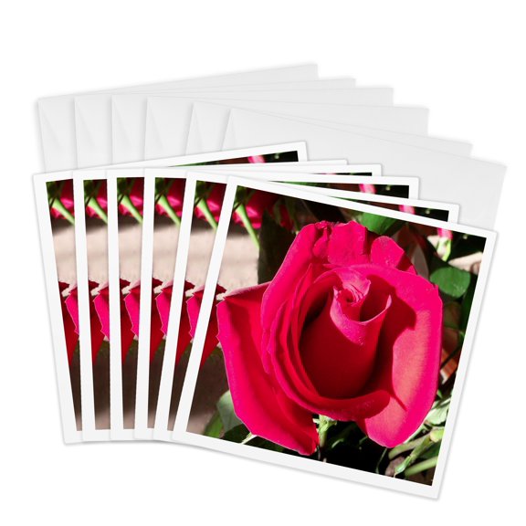 3drose, Perfect Red Rose,beautiful Red Rosebud, 6 Greeting Cards with Envelopes