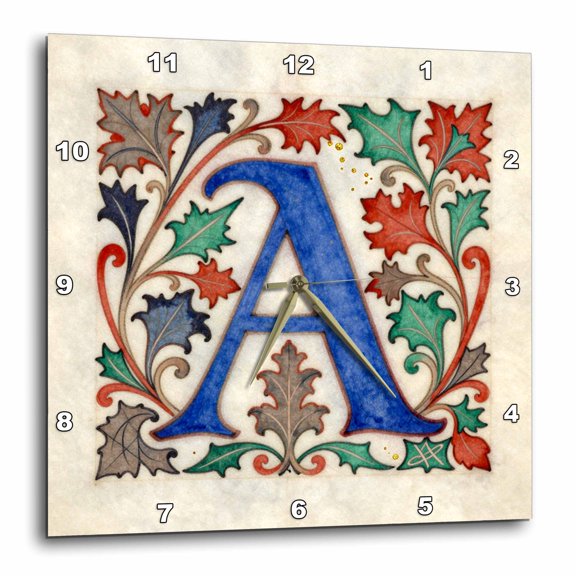3drose, Personalized Illuminated Letter A, 10x10 Wall Clock