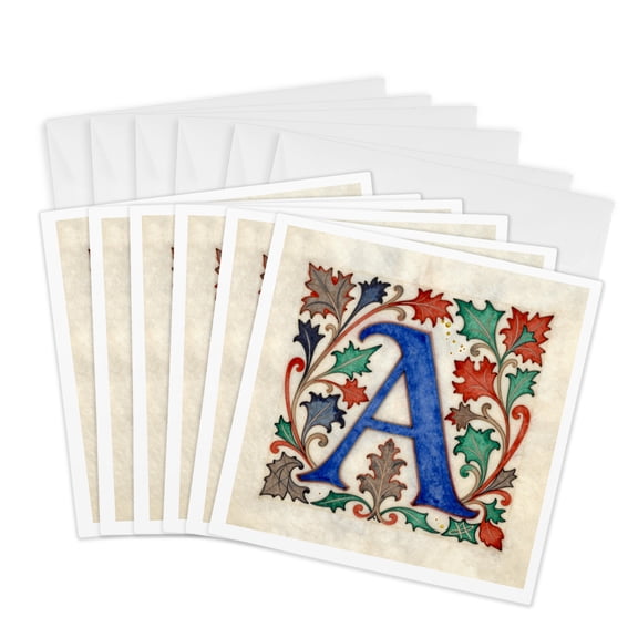 3drose, Personalized Illuminated Letter A, 6 Greeting Cards with Envelopes