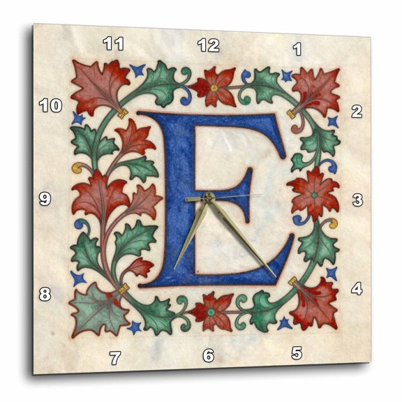 3drose, Personalized Illuminated Letter E, 10x10 Wall Clock