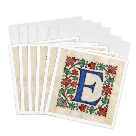 3drose, Personalized Illuminated Letter E, 6 Greeting Cards with Envelopes