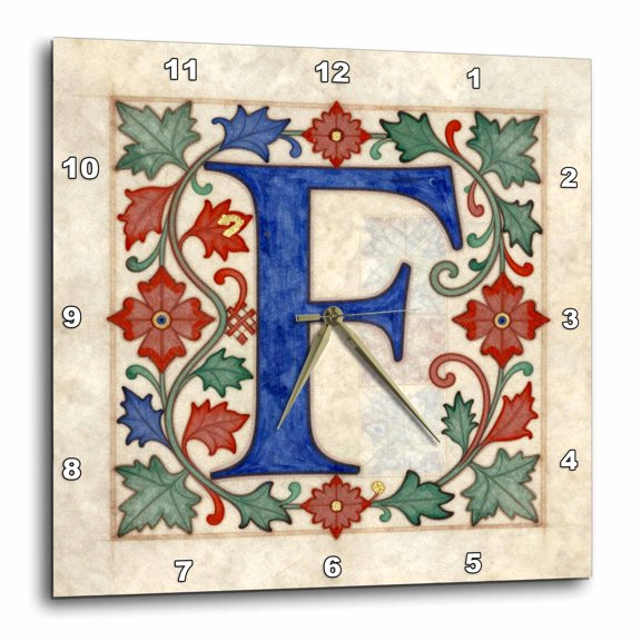 3drose, Personalized Illuminated Letter F, 10x10 Wall Clock