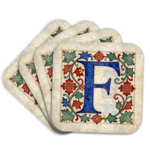 3drose, Personalized Illuminated Letter F, Set of 4 Coasters - Cork