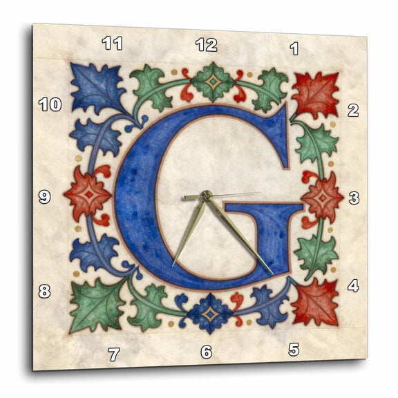 3drose, Personalized Illuminated Letter G, 10x10 Wall Clock