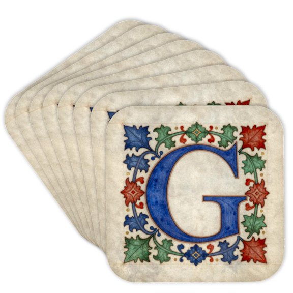 3drose, Personalized Illuminated Letter G, Set of 8 Coasters - Soft