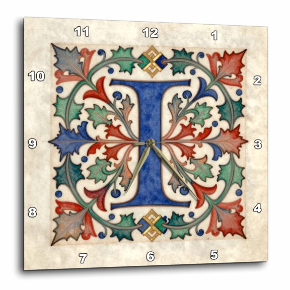 3drose, Personalized Illuminated Letter I, 10x10 Wall Clock