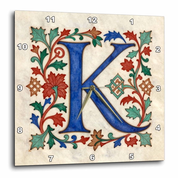 3drose, Personalized Illuminated Letter K, 10x10 Wall Clock