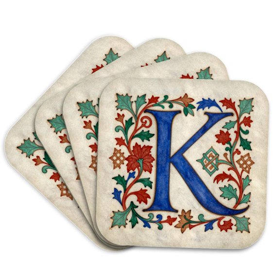 3drose, Personalized Illuminated Letter K, Set of 4 Coasters - Cork