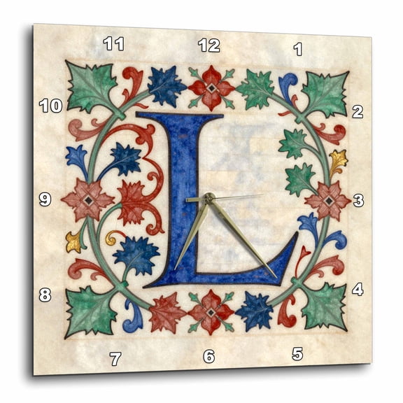 3drose, Personalized Illuminated Letter L, 10x10 Wall Clock