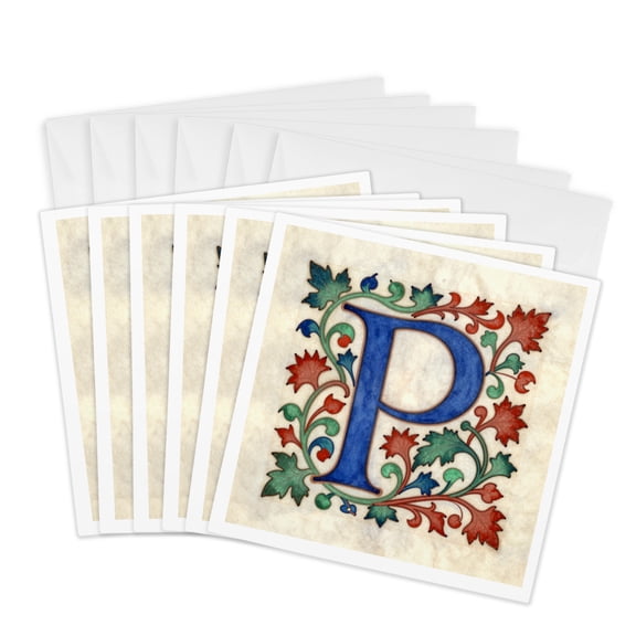 3drose, Personalized Illuminated Letter P, 6 Greeting Cards with Envelopes