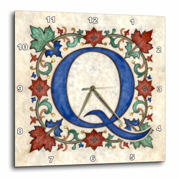 3drose, Personalized Illuminated Letter Q, 15x15 Wall Clock