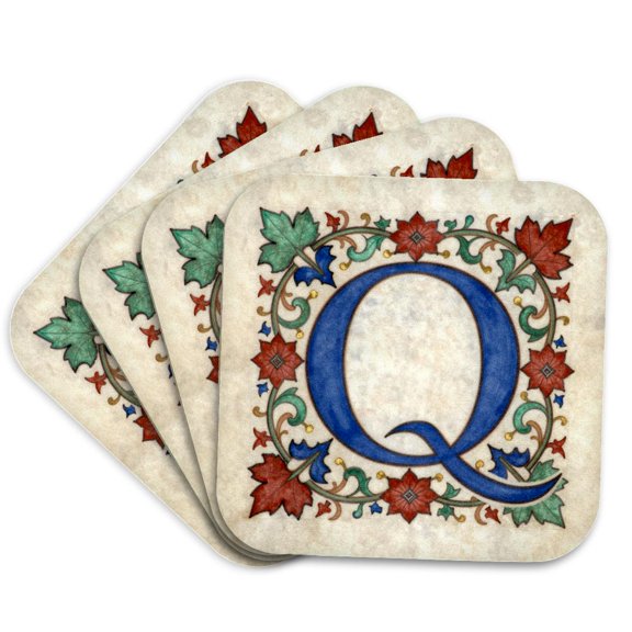 3drose, Personalized Illuminated Letter Q, Set of 4 Coasters - Soft