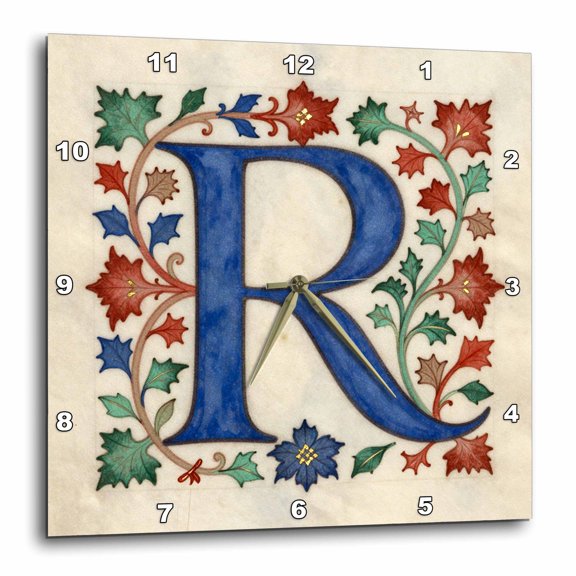 3drose, Personalized Illuminated Letter R, 10x10 Wall Clock