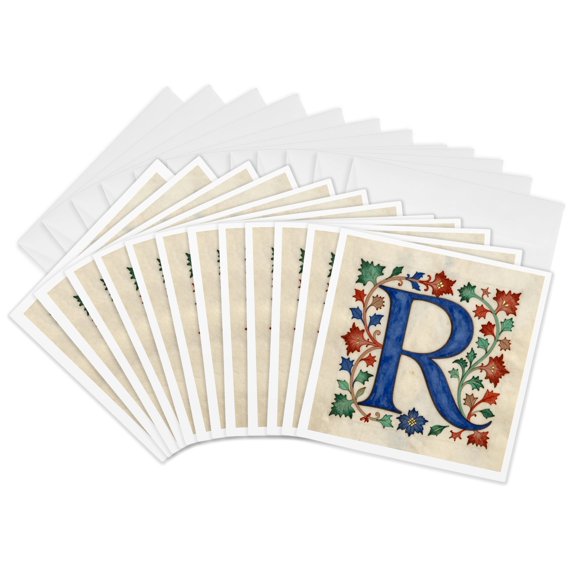 3drose, Personalized Illuminated Letter R, 12 Greeting Cards with Envelopes
