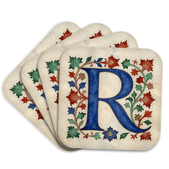 3drose, Personalized Illuminated Letter R, Set of 4 Coasters - Cork