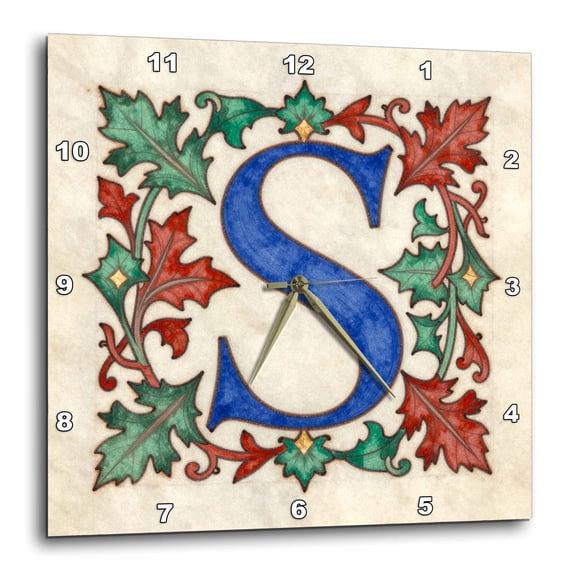3drose, Personalized Illuminated Letter S, 10x10 Wall Clock