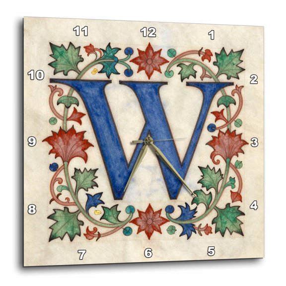 3drose, Personalized Illuminated Letter W, 10x10 Wall Clock