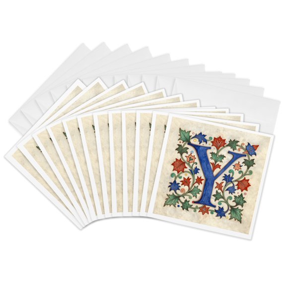 3drose, Personalized Illuminated Letter Y, 12 Greeting Cards with Envelopes