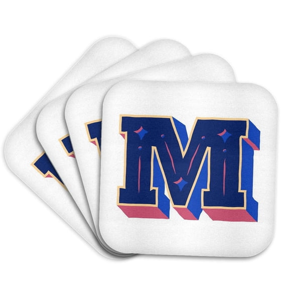 3drose, Personalized Initial Letter M 3d Blue, Set of 4 Coasters - Cork