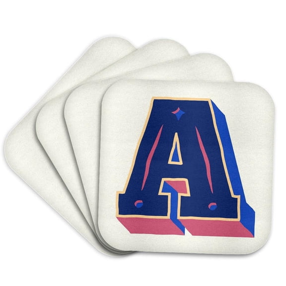 3drose, Personalized Initial Letter a 3d Blue, Set of 4 Coasters - Cork