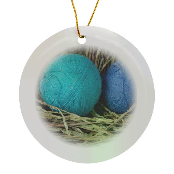 3drose, Peru, Chinchero, Skeins of Blue Wool Yarn in Weaving Cooperative, Circle Porcelain Ornament