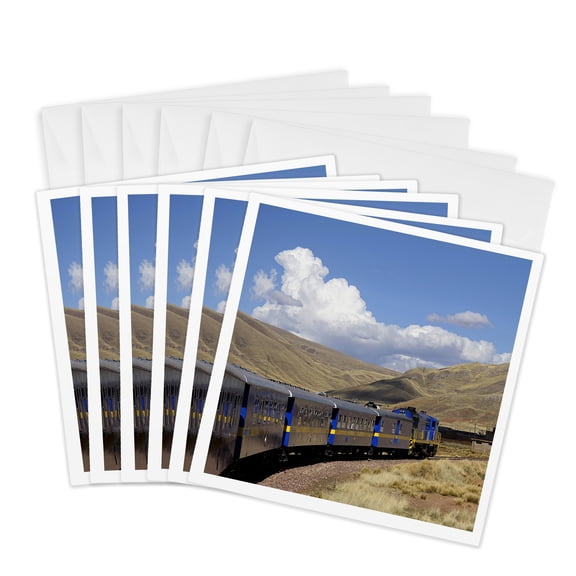 3drose, Peru, Cusco. Peru Rails First Class Train - Sa17 Kwi0149 - Kymri Wilt, 6 Greeting Cards with Envelopes