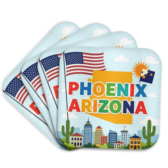 3drose, Phoenix, Arizona. American Flag, State Map, Cool Artsy Patriot Gift, Set of 4 Coasters - Soft