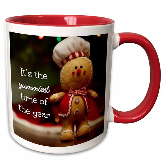 3drose, Photo of a Stuffed Gingerbread Man. Its the Yummiest Time of the Year., 15oz Two-tone Red Mug