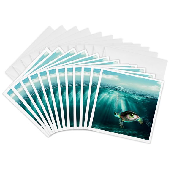 3drose, Photo of an Eye Inside a Turtle under Water Fantasy Animal, 12 Greeting Cards with Envelopes