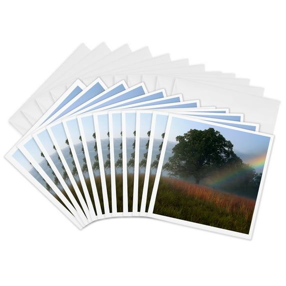 3drose, Photograph of Old Oak in Our Neighborhood Featuring a Stunning Rainbow, 12 Greeting Cards with Envelopes
