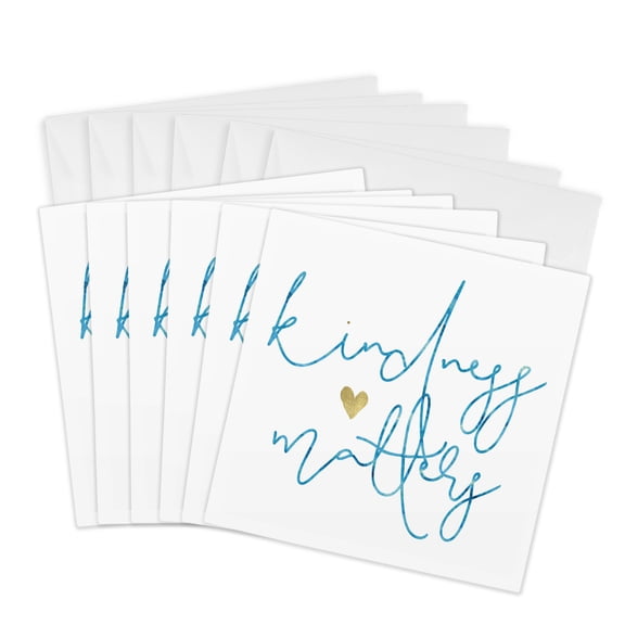 3drose, Picturing Aqua Kindness Matters Gold Heart, 6 Greeting Cards with Envelopes